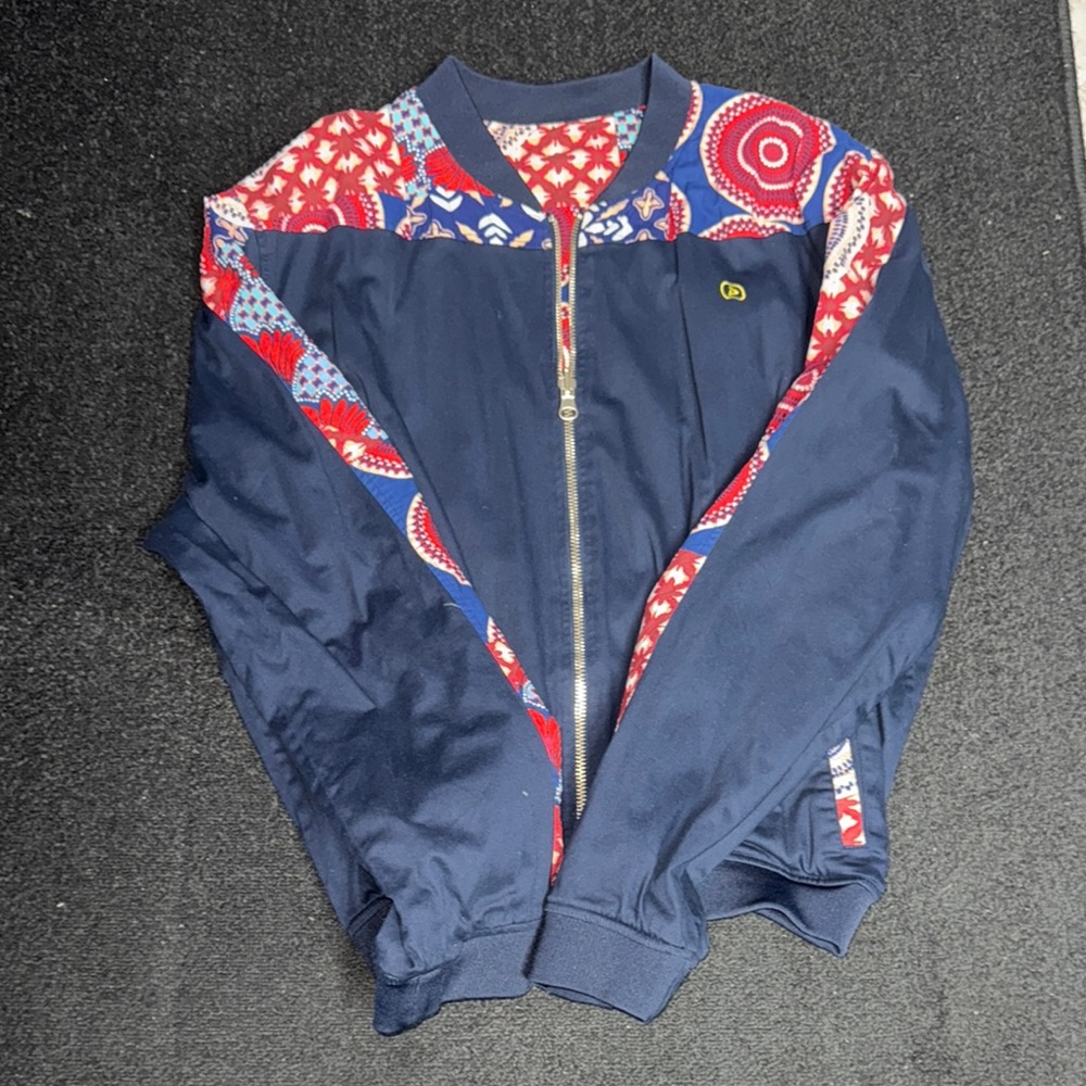 (Reversible) Blue/Red Varsity Bomber Jacket with African Geometric Design